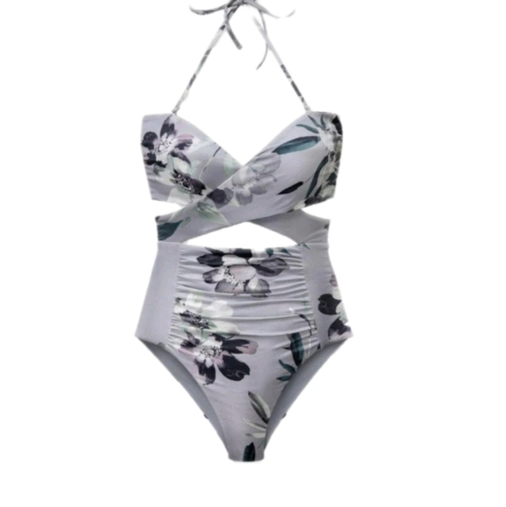 WET Swimweat Luxe Yacht Taylor One-Piece Swimsuit In Gray Floral Size MED - Picture 3 of 15
